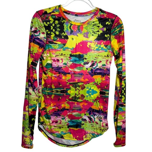 Asics Womens Long Sleeve Running Shirt Size Small Multicolor Abstract Print Top - Picture 6 of 6
